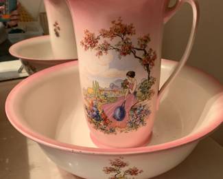 #309 Vintage Pitcher & Basin Set "Crinoline Lady" 1920s Design $40.00