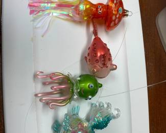 #172 Set of 4 blown Glass/Resin Ocean Themed Ornaments $25.00
