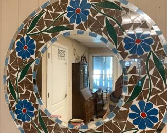 #91 stain glass flower mirror 23.5 round $75.00
