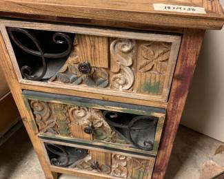 #118 18x14x28 3 drawer painted cabinet raw wood $75.00
