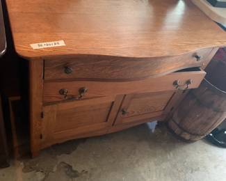 #107 oak 2 drawer 2 door cabinet 36x20x28 $100.00