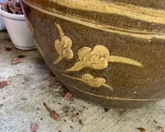 #196 Terra cotta round Pot - 26x18 w/flowers Painted on Sides $65.00
