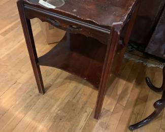 #18 as is finish table with shelf 17x17x27 $35.00
