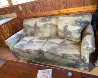 #326 Cowboy and Cow Hide-a-Bed Sofa - 74" Long $30.00
#327 Cowboy Fabric oversized Chair & Ottoman $30.00