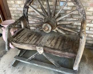 #315 Rustic Wagon Wheel Wood Loveseat - 42x26x46 $275.00