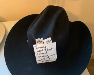 #289 Bailey Wool Black Felted Cowboy Hat Size 7 3/8" $35.00