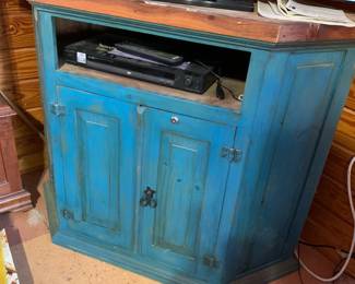 #323 Rustic Teal Corner Painted TV Stand w/2 doors - 45x20x35 $45.00