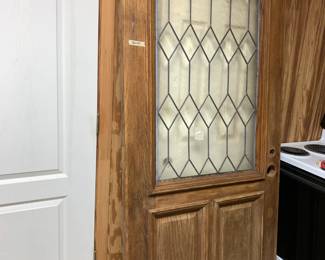 #177 Oak Door w/Leaded Glass (as is cracks in glass) 36x79 $45.00