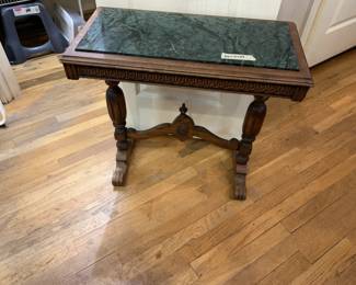 #19 green marble top end table 26x13x24 $75.00