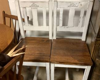 #123 white painted chairs set of (2) 43 seat height $40.00