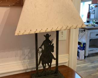 #7 metal horseman lamp with shade 22 tall $75.00