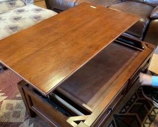#329 Wood Lift-up Coffee Table - 48x28x19T w/2 front drawers $50.00
