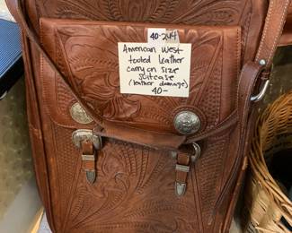 #244 American West tooled Leather Carry on Size Suitcase (leather damage) $40.00