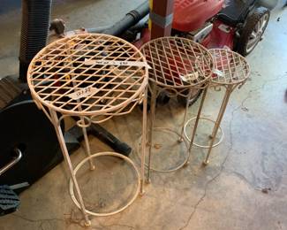 #356 Set of 3 White metal Plant Stands Heights 28 down to 20 $30.00
