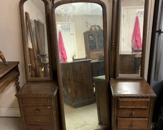 #83 3 mirror dresser with 8 drawers as is finish 52x16x63 $45.00