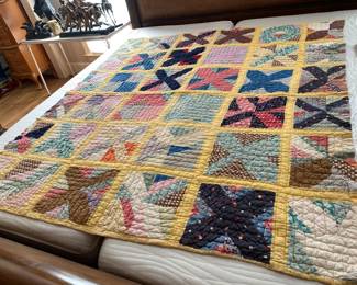 #225 Scrappy Quilt - 62x68 - Binding hand turned over - Very Old $60.00