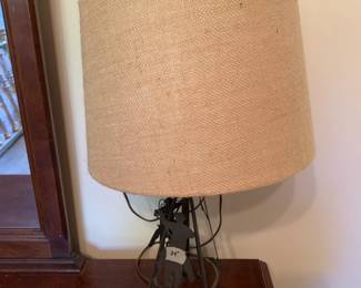 #297 23" Tall Metal Cowboy Lamp Base w/burlap shade $30.00