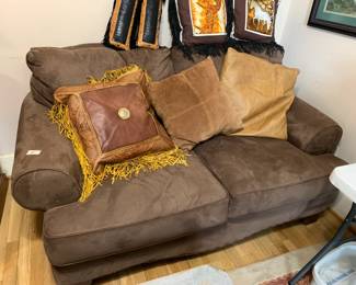 #47 microfiber loveseat 65 long as is DOG $35.00
