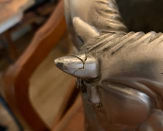 #218 Super Heavy Silver Vase w/Horses on Side (one ear glued together) - 12" Tall $25.00