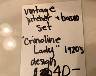 #309 Vintage Pitcher & Basin Set "Crinoline Lady" 1920s Design $40.00