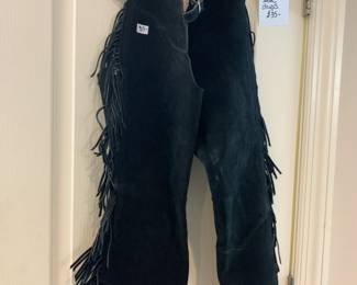 #228 Black Fringed Suede Chaps - Ladies - Size Medium $35.00