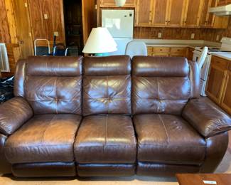 #328 Brown Leather double recliner sofa (as is some wear) - Foot and Head Recliner - 93" Long $175.00