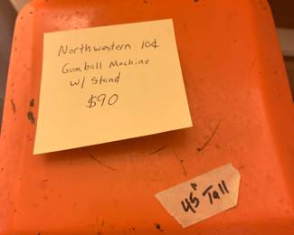 #168 northwestern gumball machine on stand 45 tall $90.00