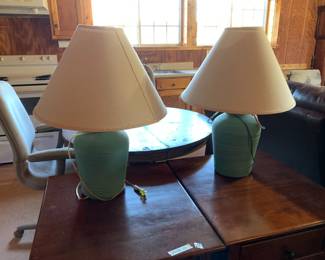 #334 Pair of Green Ceramic Lamps - 26" Tall $30.00