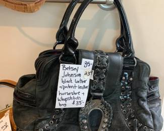 #239 Betsey Johnson Black Leather & Patent Leather Horseshoe & Whipstitch Bag $35.00