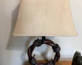 #61 barbwire design lamp 27 tall $25.00