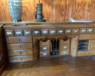 #332 Oak Heavy Roll-Top Desk w/31 Drawers & Cubbies - 2 pieces - You Move 54x31x30-51T $175.00