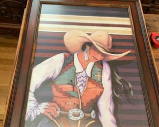 #263 Signed Doreman Burns of Cowgirl w/Big Hat Framed - 20x26 $40.00