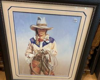 #264 Blonde Hair Cowgirl w/lasso Framed and Matted - signed 2002 - 29x35 $75.00
