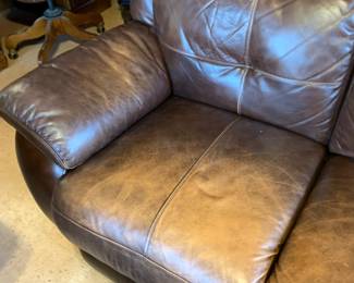 #328 Brown Leather double recliner sofa (as is some wear) - Foot and Head Recliner - 93" Long $175.00