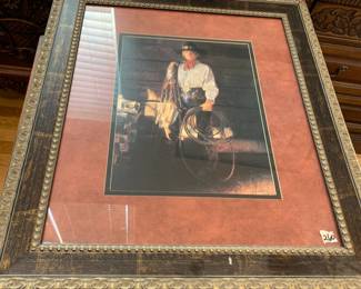 #260 Lady Cowgirl w/lasso & Harness signed print Framed w/glass - 25x30 $40.00
