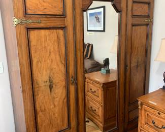 #45 armoire with 3 doors 3 drawers' shelves and brass hangers inside 72x24x80 $175.00