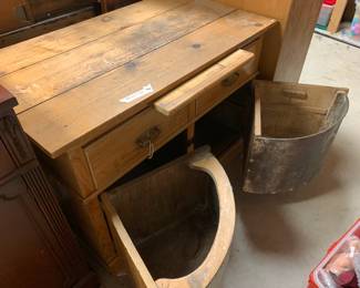 #140 2 door 2 drawer oak cabinet pine slide out shelf 42x24x30 $75.00