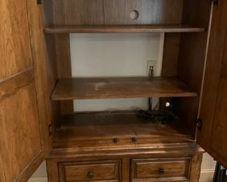 #9 entertainment center wit2 shelves 2 drawers 2 doors and barley twist leg 41x2072 $175.00