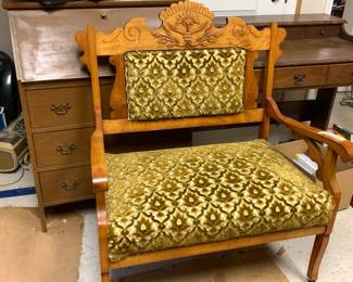 #144 love set east lake with upholstery back and seat 34x23x42 $75.00