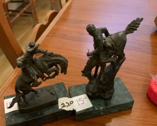 #220 Sold as a pair - Metal Cowboy on Marble Base Bookends - 6" Tall $30.00
