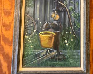 #347 Original Oil of Water Pump in Frame - signed - 21x26 $40.00
