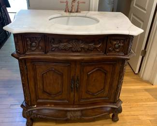 #251 Wood 2 door Cabinet w/2 drawers & as is marble top Sink - 37x22x65 $100.00