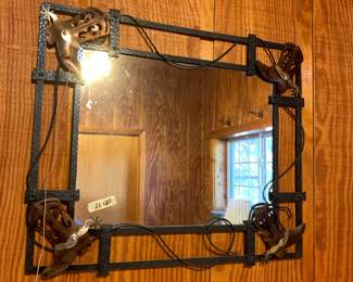 #345 Metal Frame Mirror w/Boots in corner - 26x22 $40.00