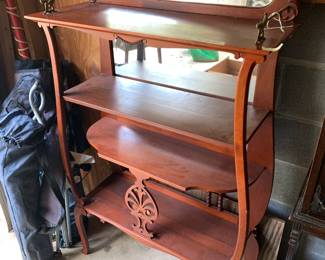 #110 4 shelf décor shelf with mirror back and qa legs 32x12x54 $125.00