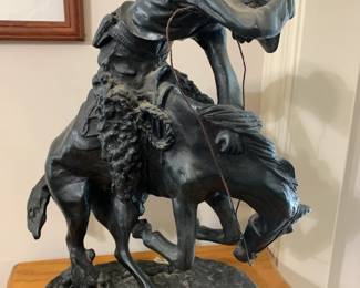 #63 horse with man jumping away from rattle snake METAL Remington $225.00