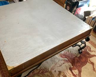 #44 metal base wood painted top coffee table 28x28x30 HEAVY $125.00