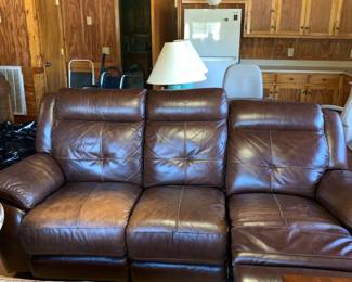 #328 Brown Leather double recliner sofa (as is some wear) - Foot and Head Recliner - 93" Long $175.00