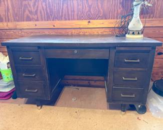 #322 Desk - Barn Laminate 6 drawer Desk- 50x26x29 $30.00