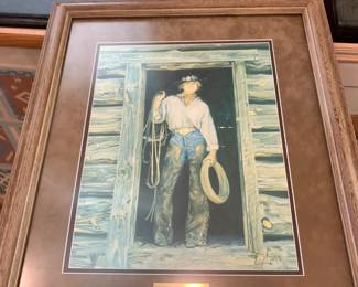 #256 "I don't do windows" of Cowgirls w/lasso 1987 Print Framed - signed - 22x26 $75.00