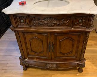 #251 Wood 2 door Cabinet w/2 drawers & as is marble top Sink - 37x22x65 $100.00